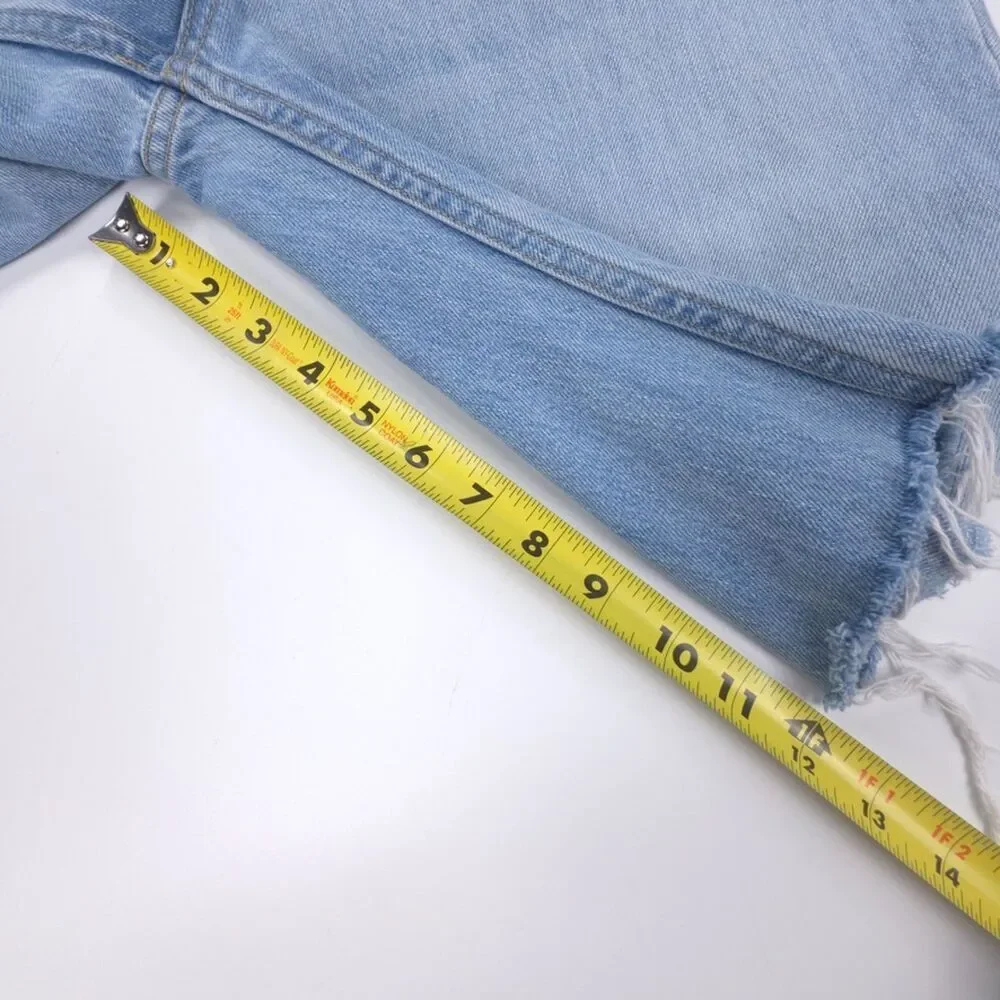GRLFRND Raw Hem Bermuda Mid Rise Jean Shorts Boho 70s Vintage Clean Girl Minimal